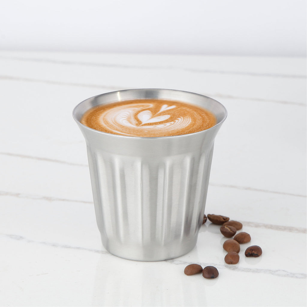 Easyworkz Stainless Steel Espresso Cup 2pcs-Set Double Wall Insulated Demitasse Cups, 2.5 oz Chrome