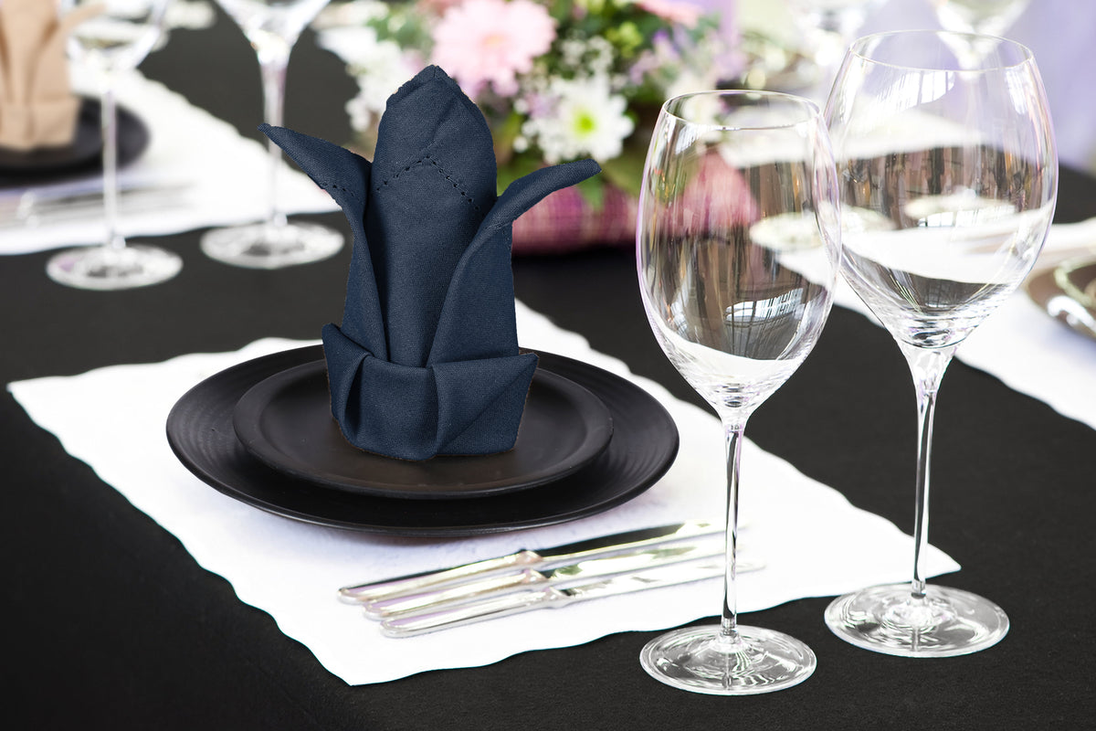 Twiny Threads Set of 4 Hemstitch Reusable Cloth Dinner Napkins - Navy