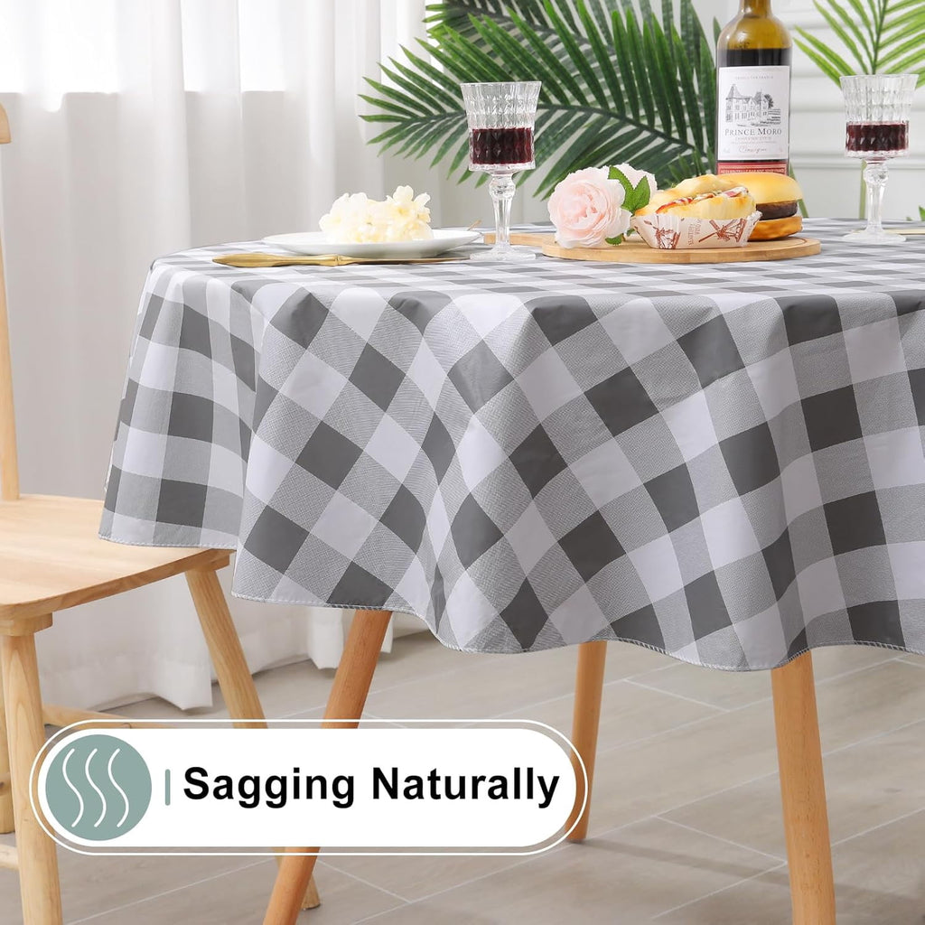 decorUhome Rectangle Tablecloth, Waterproof Vinyl Flannel Backed Table Cloth, Buffalo Wipeable Plastic Table Cover for Kitchen and Outdoor, Black and White, 60" x 84"