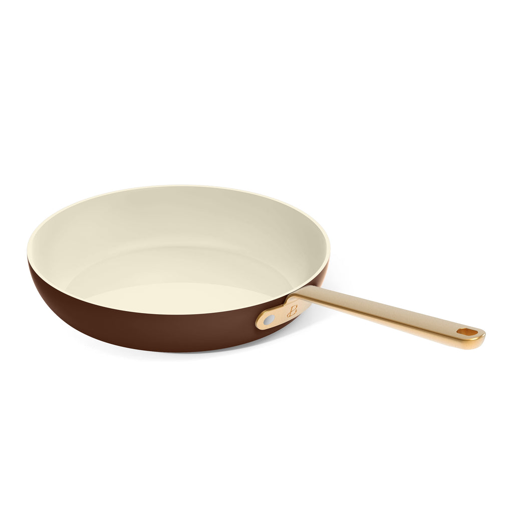 Beautiful 12-Piece Cookware Set, Pots and Pans with Strainer Lids and EverGood Ceramic Nonstick Coating, White Icing by Drew Barrymore