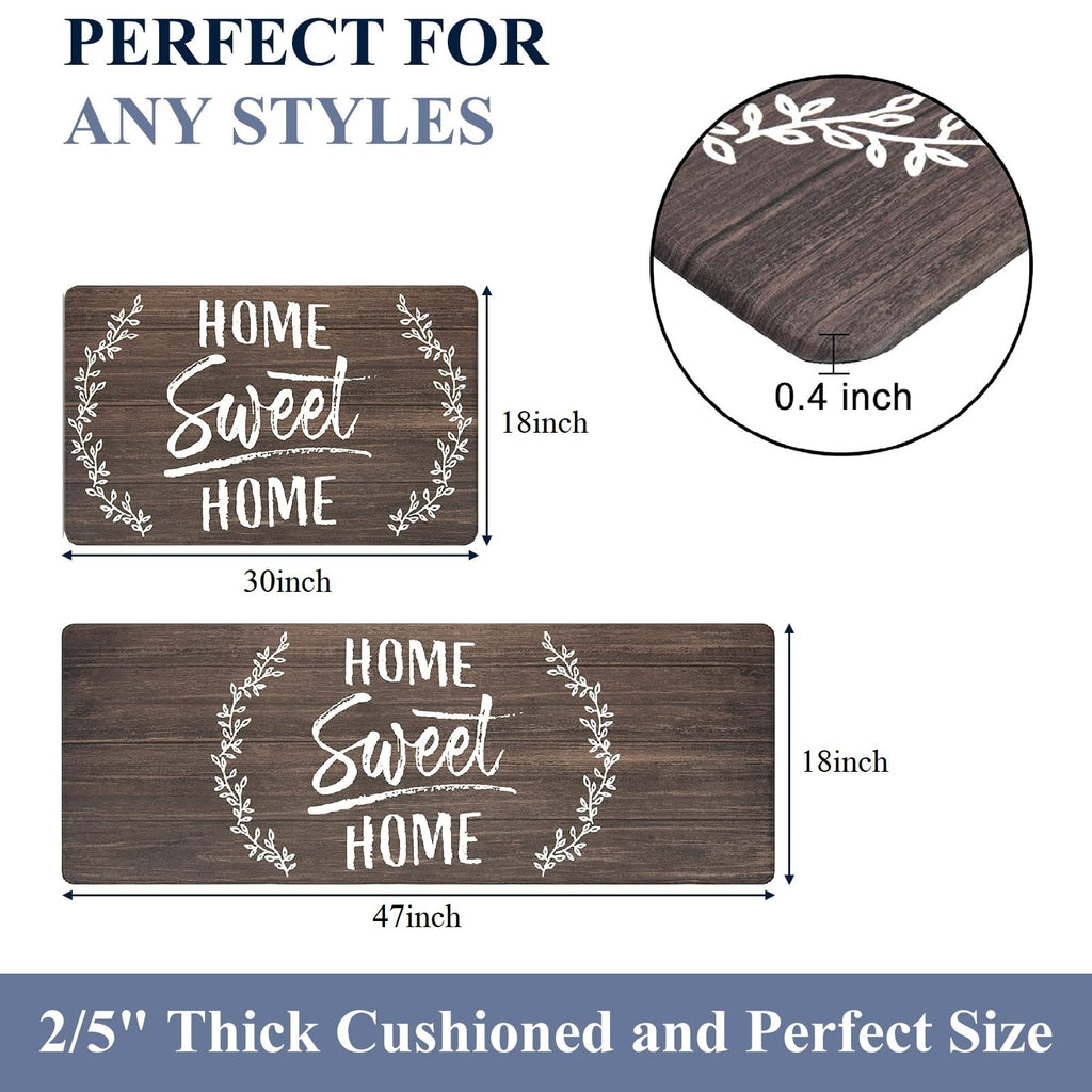 Findosom 2pcs Anti Fatigue Kitchen Rug Set,18"x30"+18"x47" Waterproof Non Slip Kitchen Runner Rug,0.4" Thick Cushioned Kitchen Floor Mats,Ergonomic Standing Mats Back Pain Relief Laundry Foam Rug