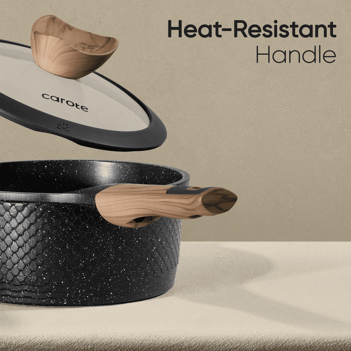 CAROTE 19-Piece Ceramic Pots and Pans Set, Nonstick Cookware Set with Lids, Induction Compatible, Oatmeal