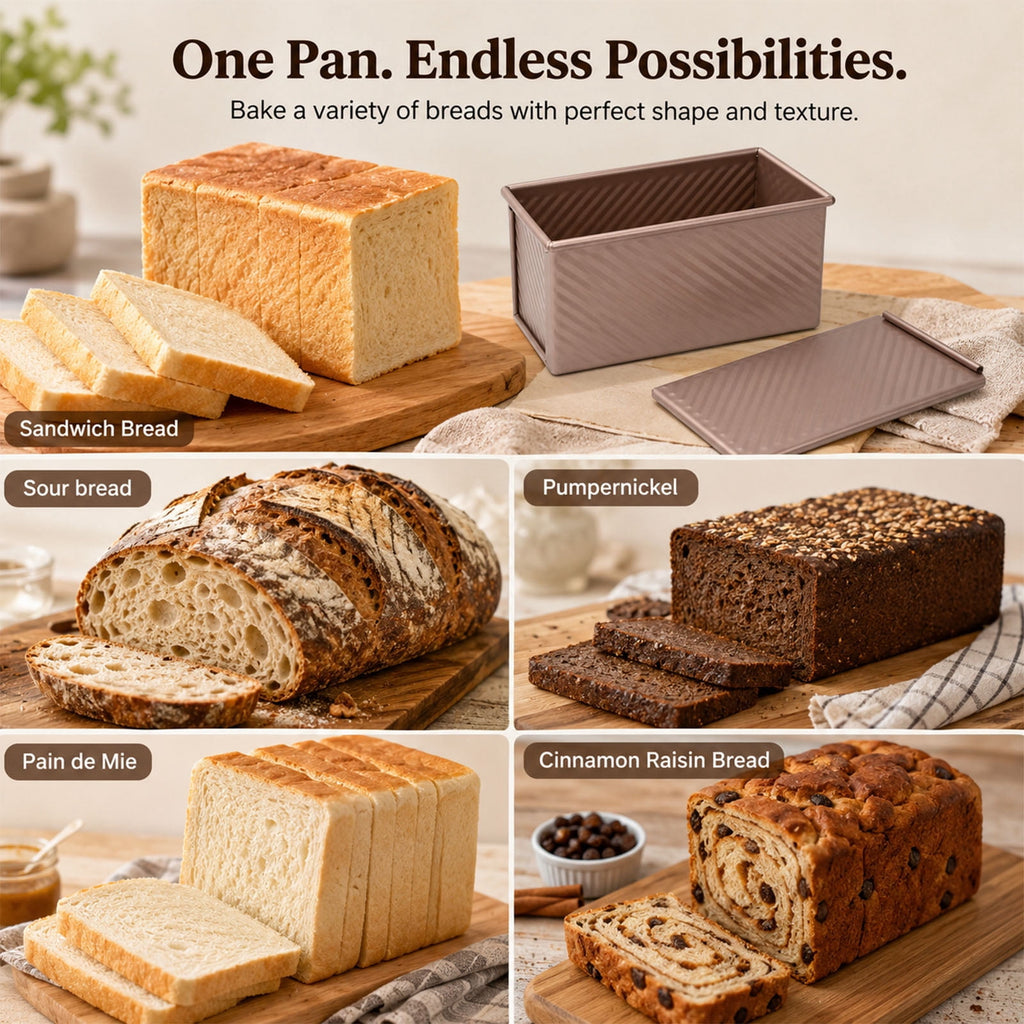 LIMICAR 2 Pack Pullman Loaf Pan with Lid, 8x4 inch Non-stick Bread Pan for Baking, Commercial Grade Carbon Steel for Sourdough, Sandwich Bread, Easy Release & Clean