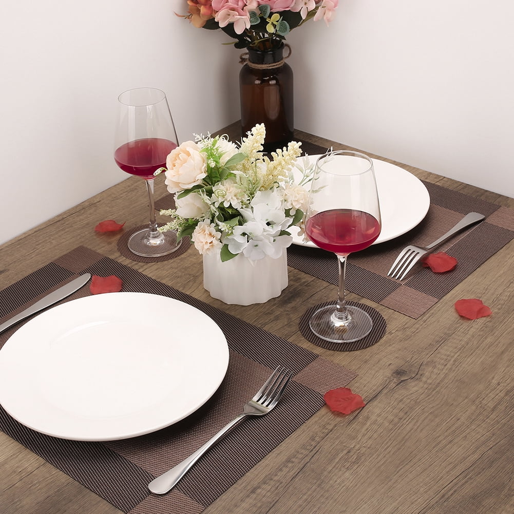 6pcs Placemats PVC Place Mats and Coasters Washable Non-Slip Heat Resistant Table Mats for Kitchen Dining Table Home Restaurant 12"×18", Sliver