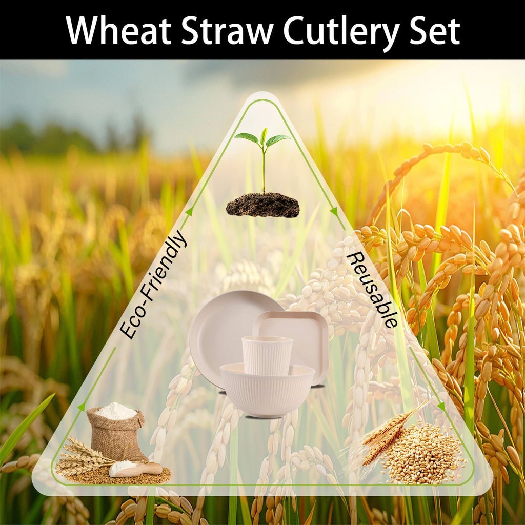 Soulgenix Wheat Straw Dinnerware Sets, 48 Pcs Unbreakable Dinnerware Sets for 4, Microwave Dishwasher Safe, Beige