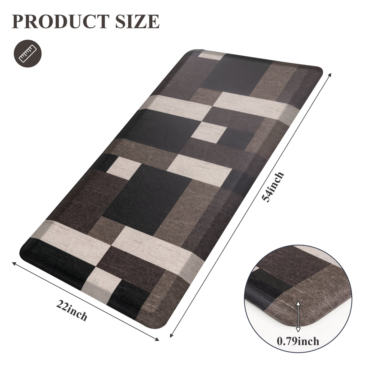 MeyJey 4/5 Inch Thick Anti Fatigue Kitchen Rug 20”x39”, Non Slip Waterproof Floor Mats for Kitchen Sink Laundry Office, Black/Gray