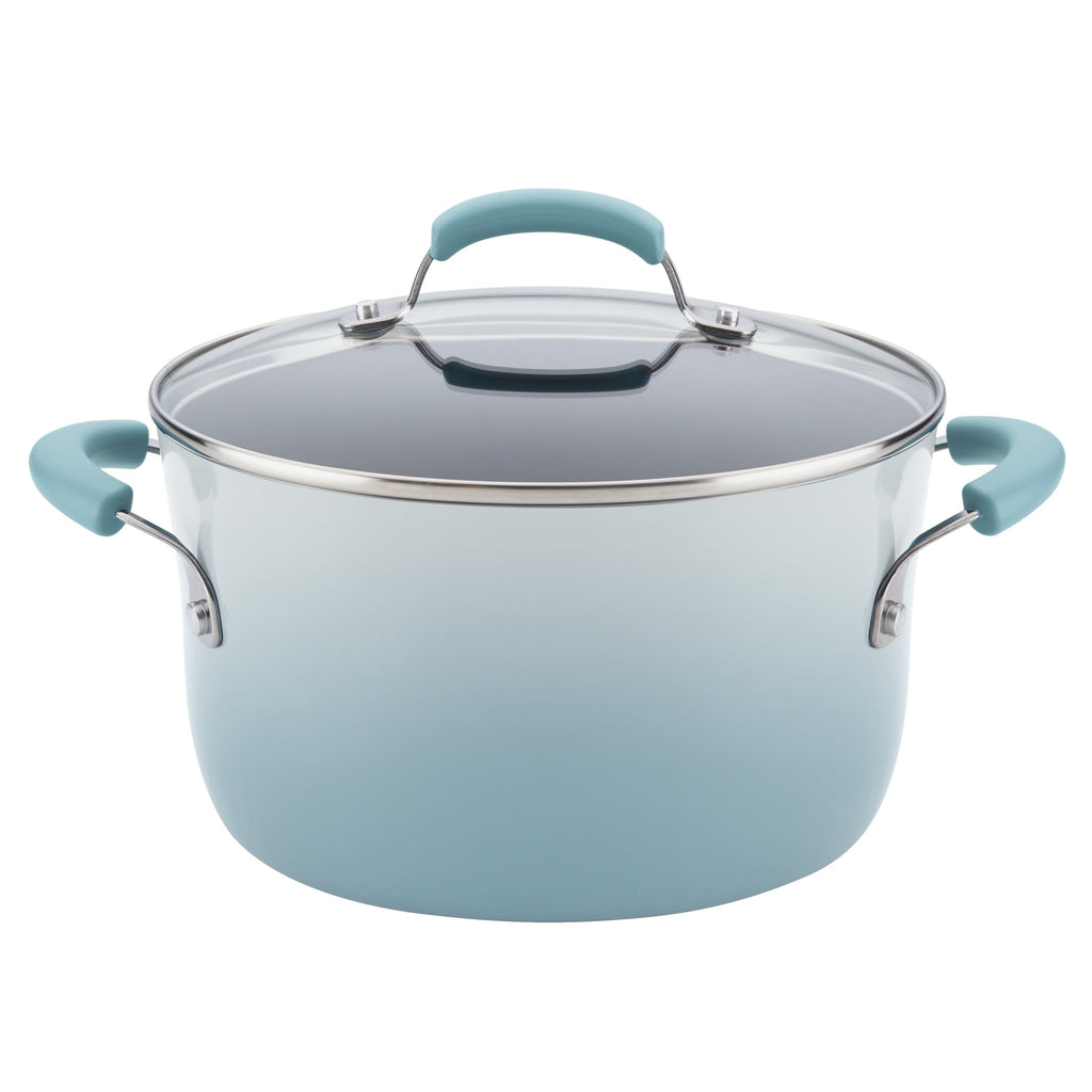 Rachael Ray Classic Brights Porcelain Aluminum Nonstick Cookware Pots and Pans Set, 14-Piece, Sky Blue