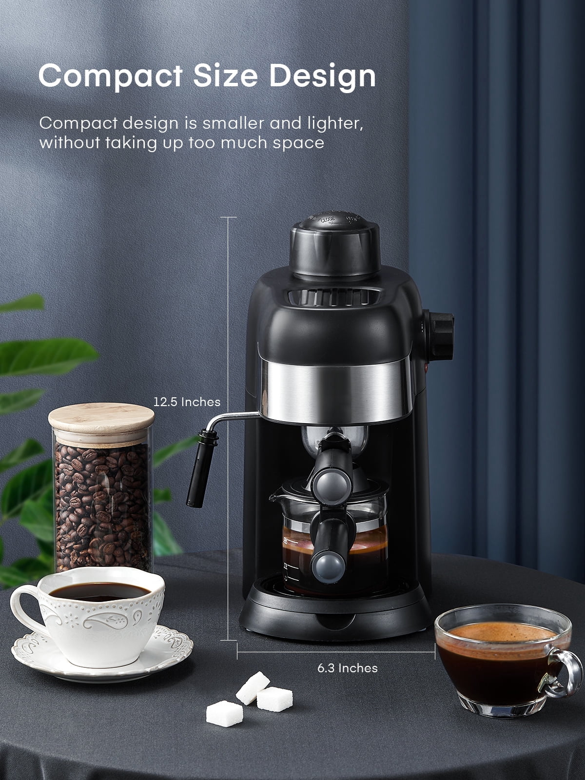 FOHERE Espresso Machine, 3.5 Bar 4 Cup Steam Espresso Machine Cappuccino Maker with Milk Frother