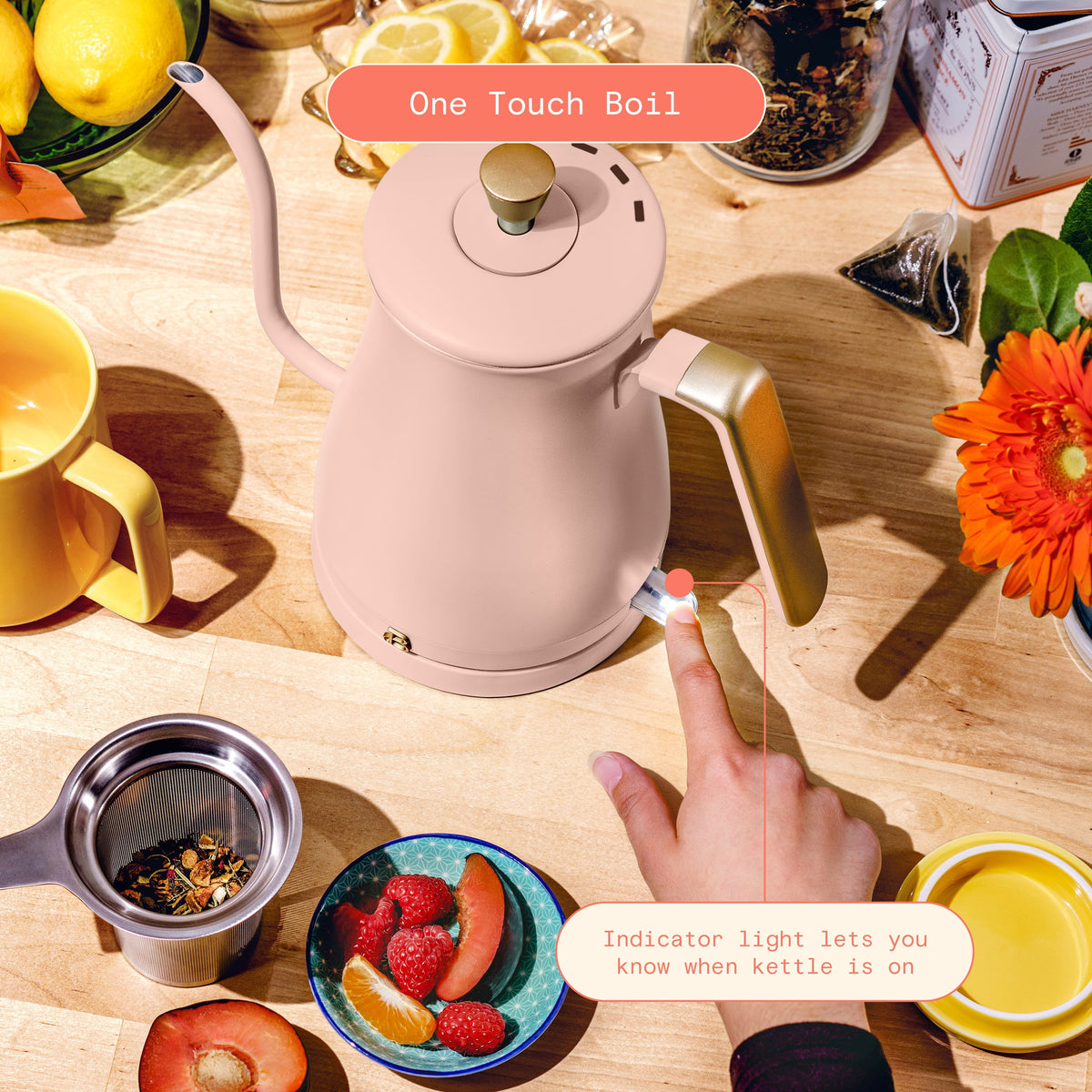 Beautiful 1-Liter Electric Gooseneck Kettle 1200 W, Chocolate by Drew Barrymore