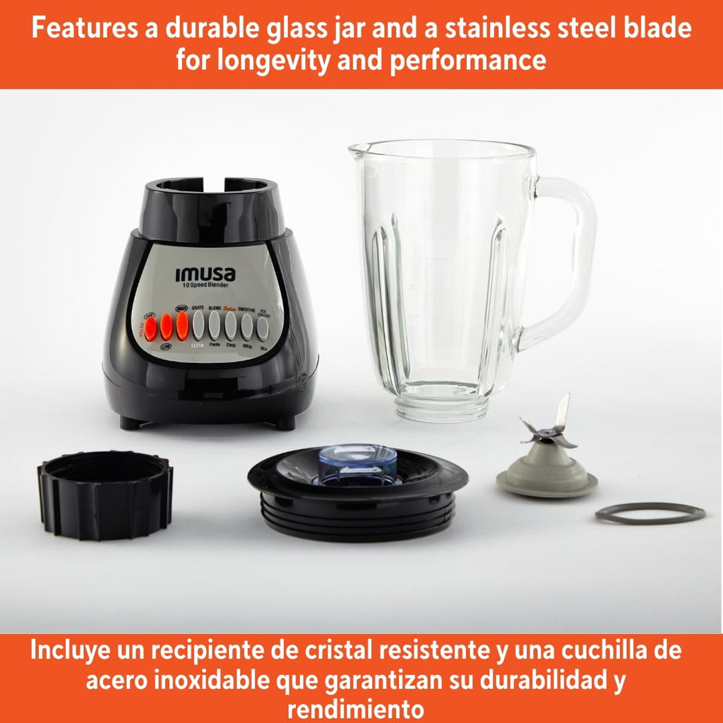 IMUSA 10 Speed Electric Blender with Glass Jar, Black