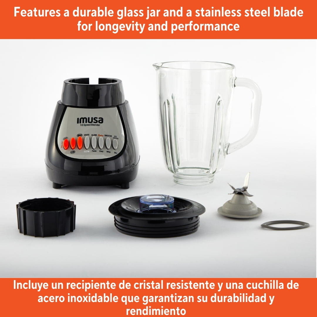 IMUSA 10 Speed Electric Blender with Glass Jar, Black