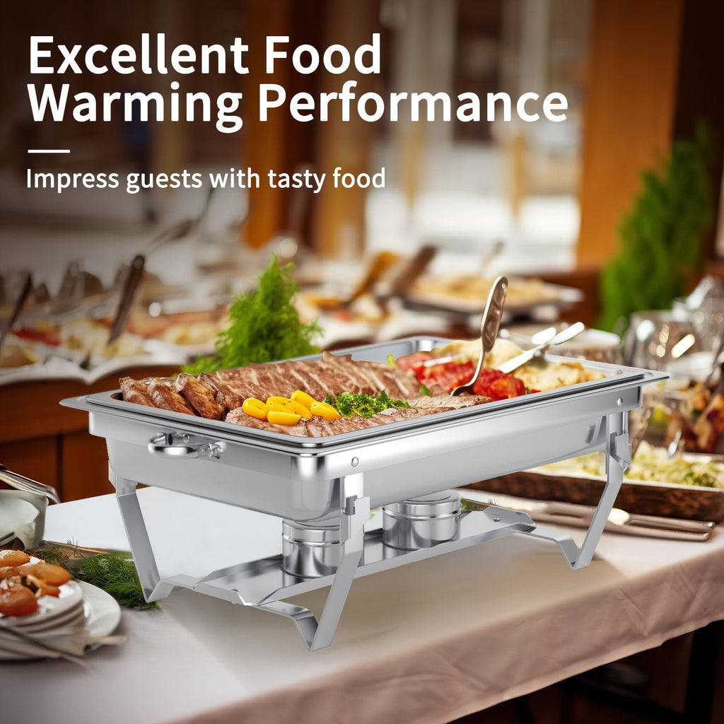 TINANA 4 Pack Chafing Dishes Buffet Set, Full-Size Buffet Servers with Lids, Stainless Steel Food Warmers with 4 Fuel Holders, Silver