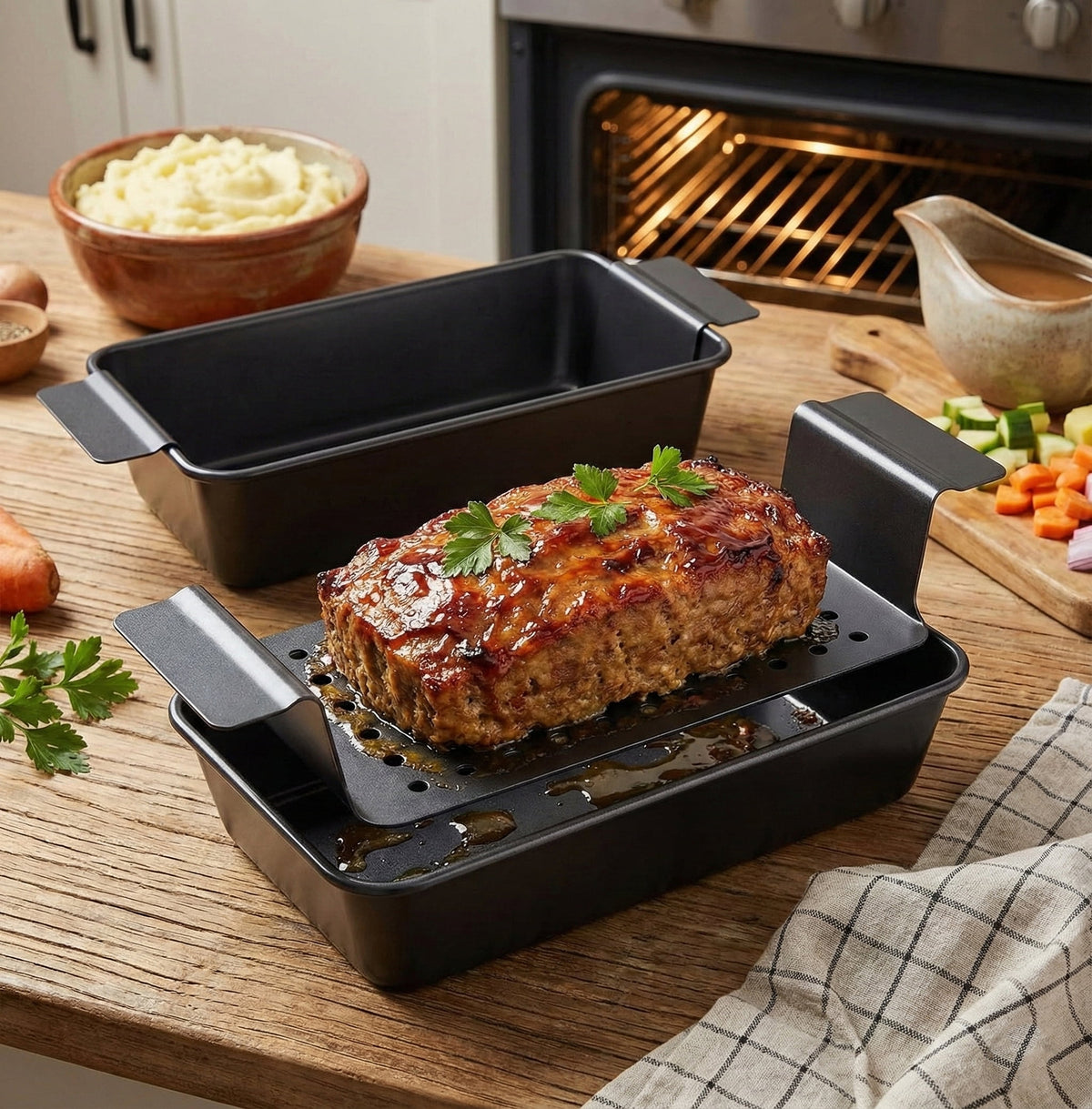 LIMICAR 2 Pack Meatloaf Pan with Drain Tray, Nonstick Baking Loaf Pan for Roasting Meat,Bread,Turkey Meatloaf,Reduce Fat and Keep Healthy,9 x 5 Inch