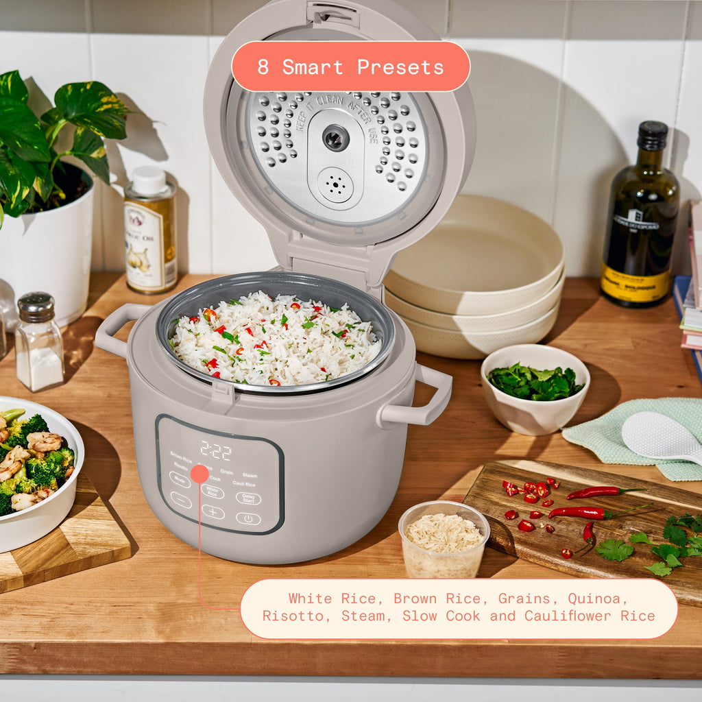 Beautiful 14-Cup Cooked, 6-Cups Uncooked Electric Rice and Grain Cooker, EverGood Ceramic Nonstick Coating, Thyme Green by Drew Barrymore