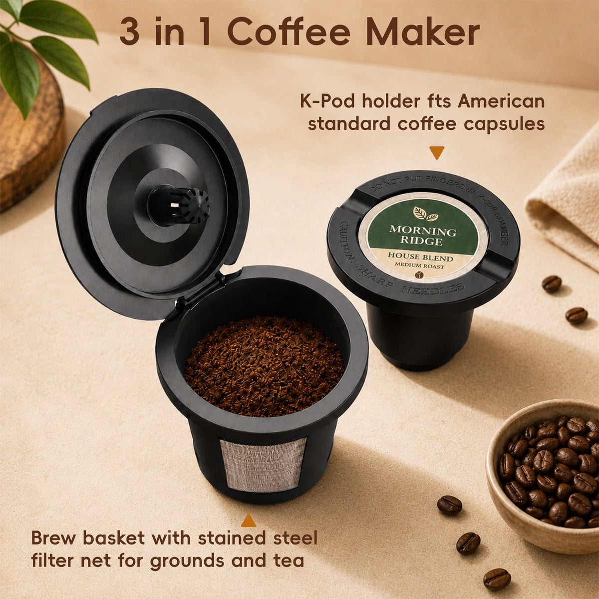 Jesslyn Single Serve Coffee Maker Compatible with K Cup Capsules & Grounds, Black