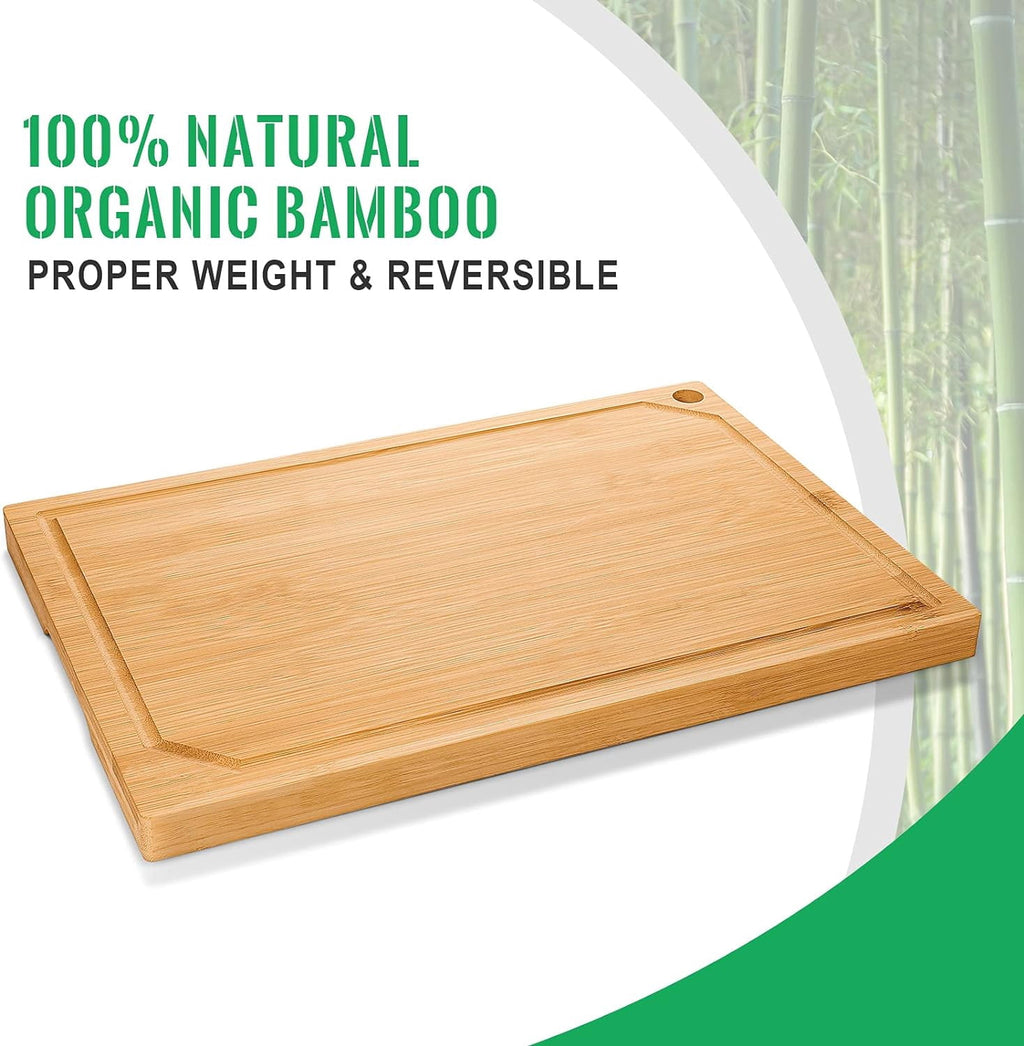 18” x 12” Cadley Bamboo Cutting Board for Kitchen, Extra Large Wooden Chopping Board with Juice Groove and Hanging Hole, Heavy Duty Cutting Board.