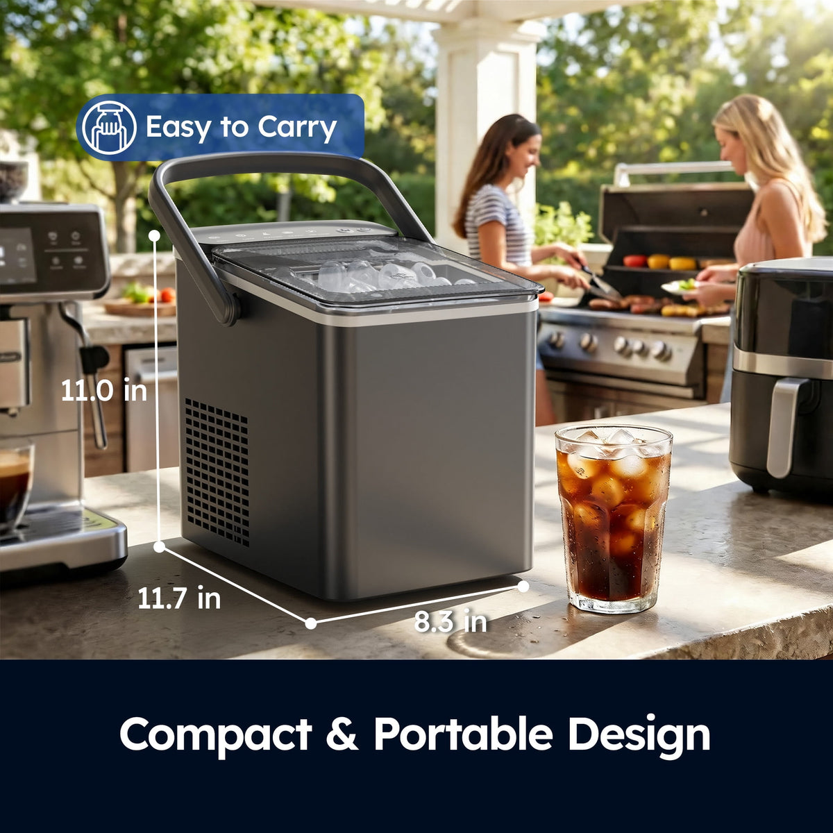 SIMZLIFE Portable Countertop Ice Maker, 26 Lbs/Day, 9 Bullet Ice Cubes in 6 Minutes, 2 Ice Sizes, Self-Cleaning Ice Machine, Black