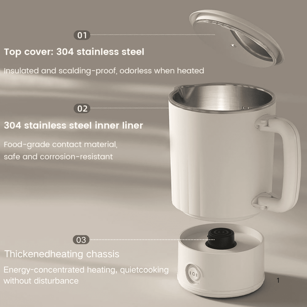 SpaceMuse Portable Collapsible Electric Water Kettle 27.1oz, 304 Stainless Steel Electric Kettle with Dual Heat Settings, Tea Brewer Milk Frother Coffee Maker with for Travel Camping Office&Home Use
