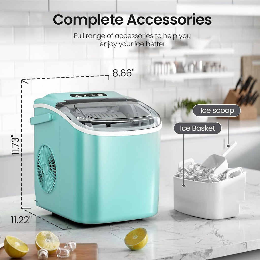 Havato Countertop Ice Maker, 8 Bullet Ice Cubes in 6 Mins, 26lbs/24H, w/ Scoop & Basket, White