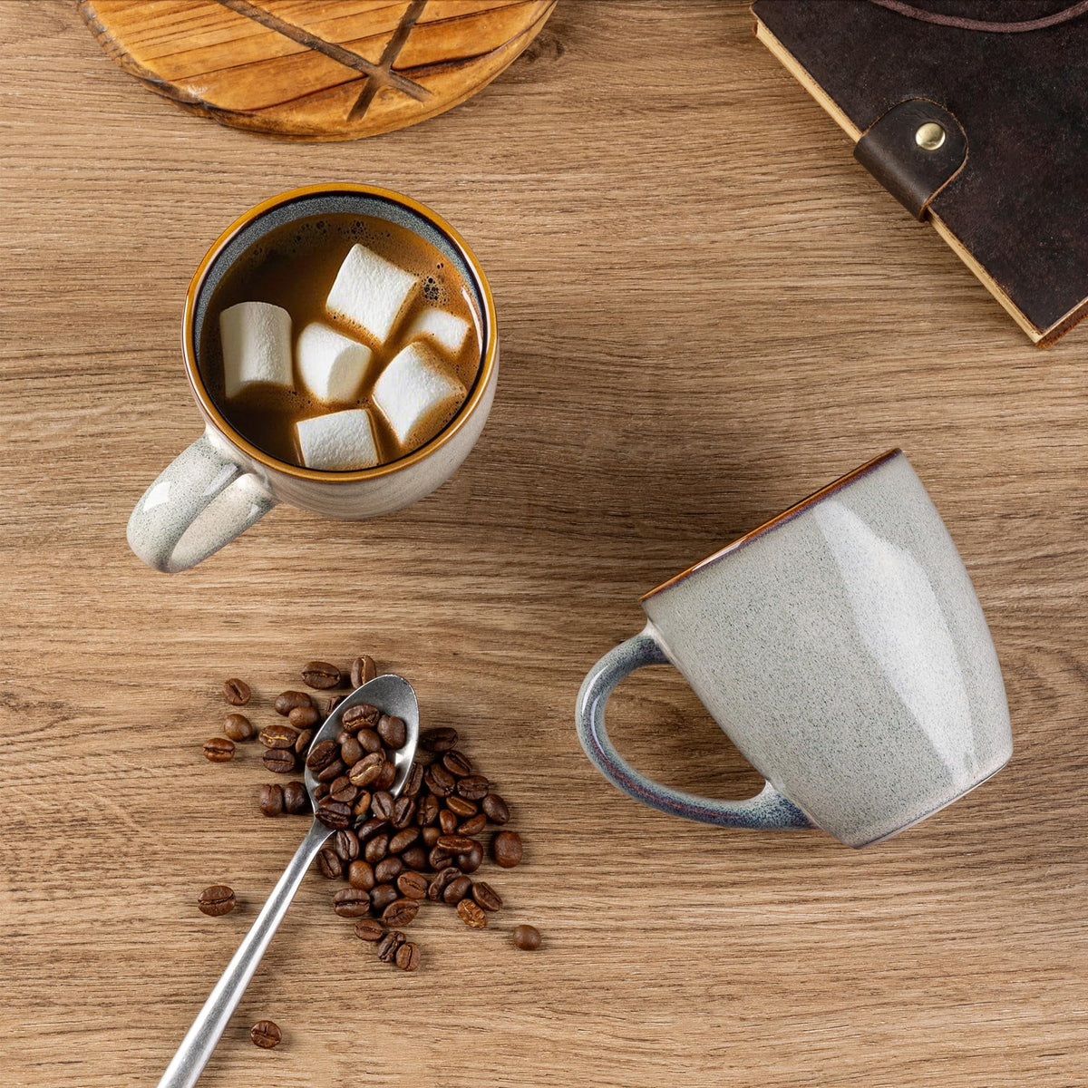 AmorArc Ceramic Coffee Mugs Set of 4, 12oz Stoneware Coffee Mugs Set For Dad Mom Women MEN, Light Weight Coffee Cups for Latte/Tea/Beer/Hot Cocoa, Dishwasher & Microwave Safe,Green Wheat