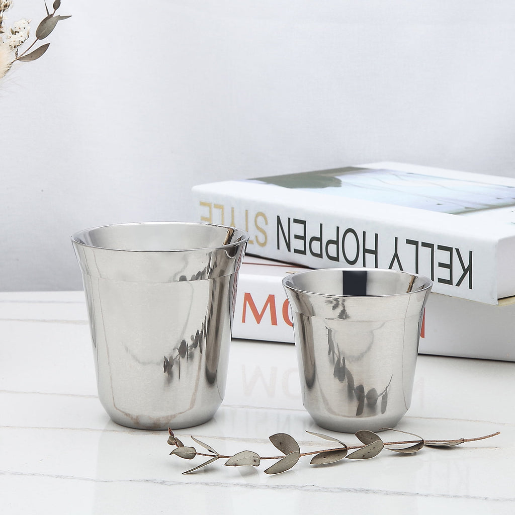 Easyworkz Stainless Steel Espresso Cup 2pcs-Set Double Wall Insulated Demitasse Cups, 2.5 oz Chrome