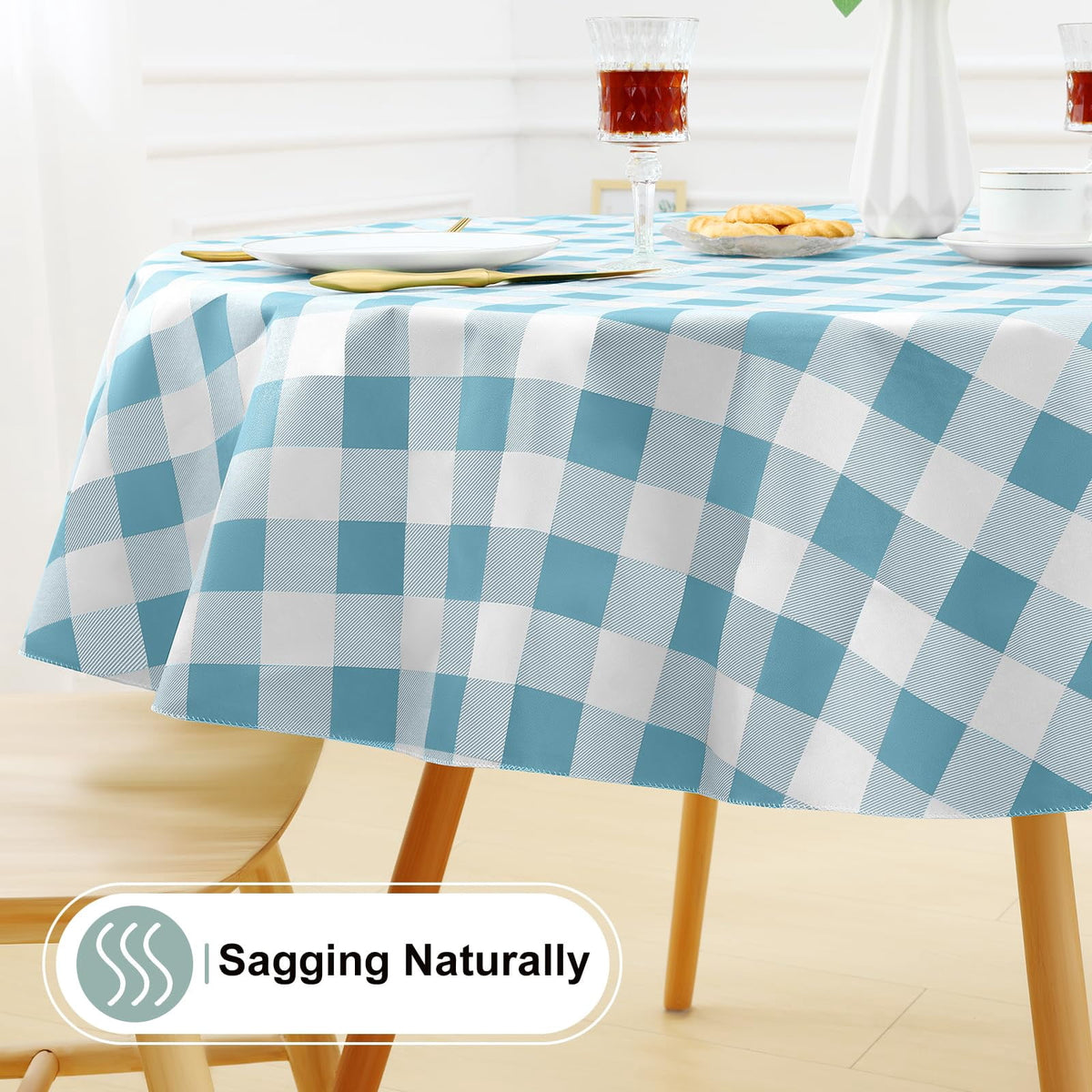decorUhome Rectangle Tablecloth, Waterproof Vinyl Flannel Backed Table Cloth, Buffalo Wipeable Plastic Table Cover for Kitchen and Outdoor, Black and White, 60" x 84"