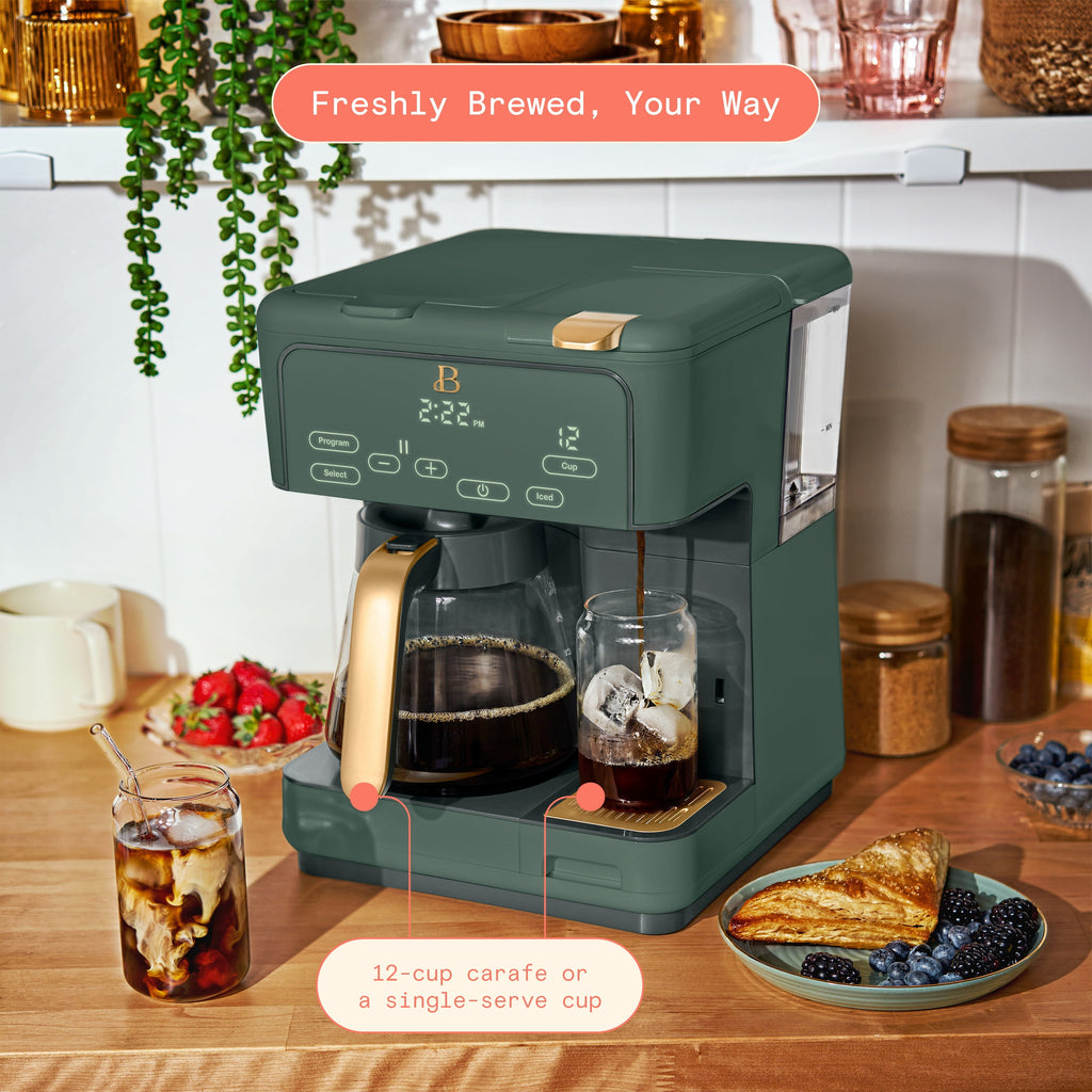 Beautiful by Drew Barrymore Multi-Brew 12-Cup Programmable Drip & Single-Serve Coffee Maker, White Icing