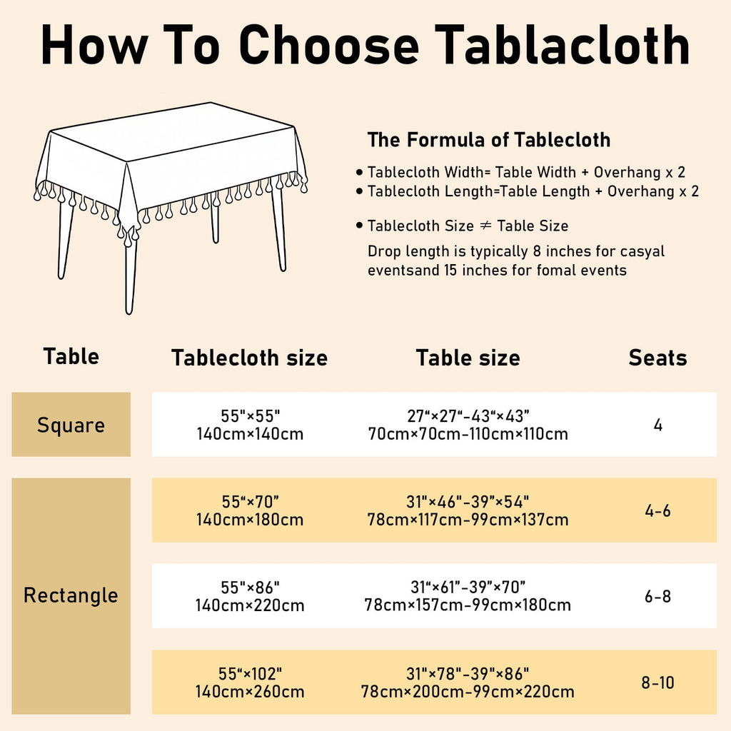 Soulgenix Tablecloth, 55"*70" Rectangle Table Cloth with Tassel, Table Cover for Dining, Party, Home, Fits Tables 30"×45" (4-6 seats), Beige