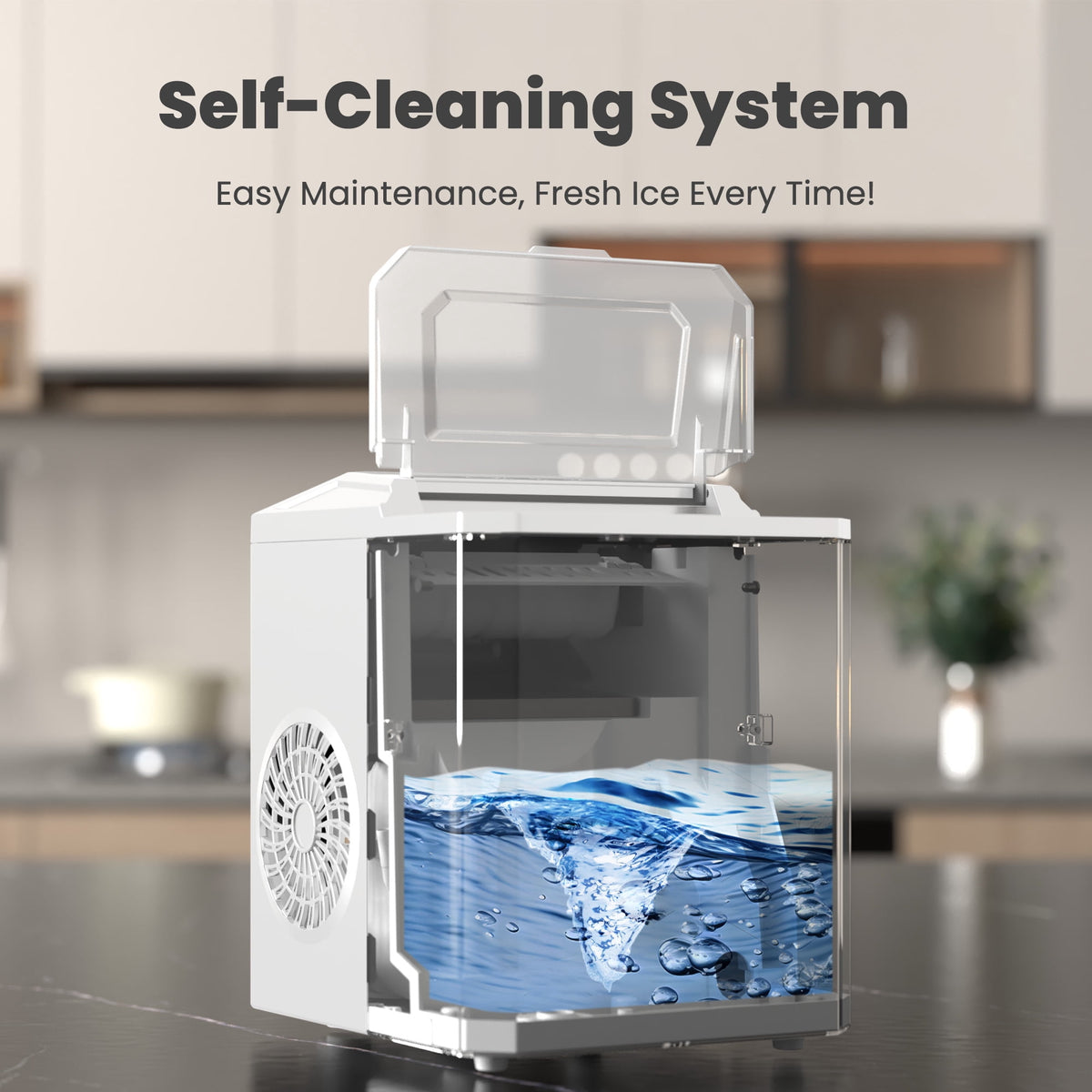 CONCETTA Portable Ice Maker Machine, 26.5 lb/Day Ice, Two Ice Sizes, Self-Cleaning Function, Bullet Ice Maker with Ice Scoop & Basket, Green