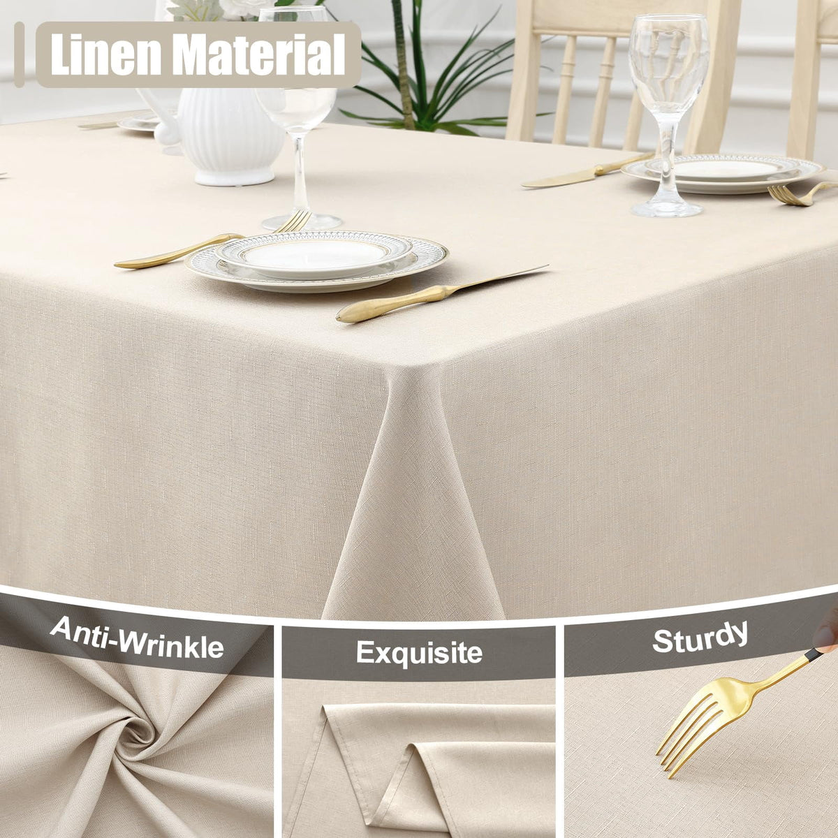 decorUhome Linen Rectangle Tablecloth 52x70 inch, Stain and Wrinkle Resistant Washable Table Cloth, Decorative Waterproof Fabric Table Cover for Dining Party, Sage Green
