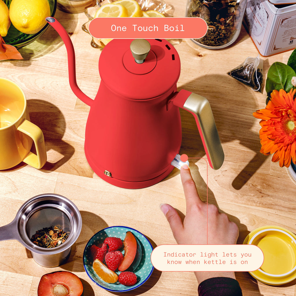 Beautiful 1-Liter Electric Gooseneck Kettle 1200 W, Chocolate by Drew Barrymore