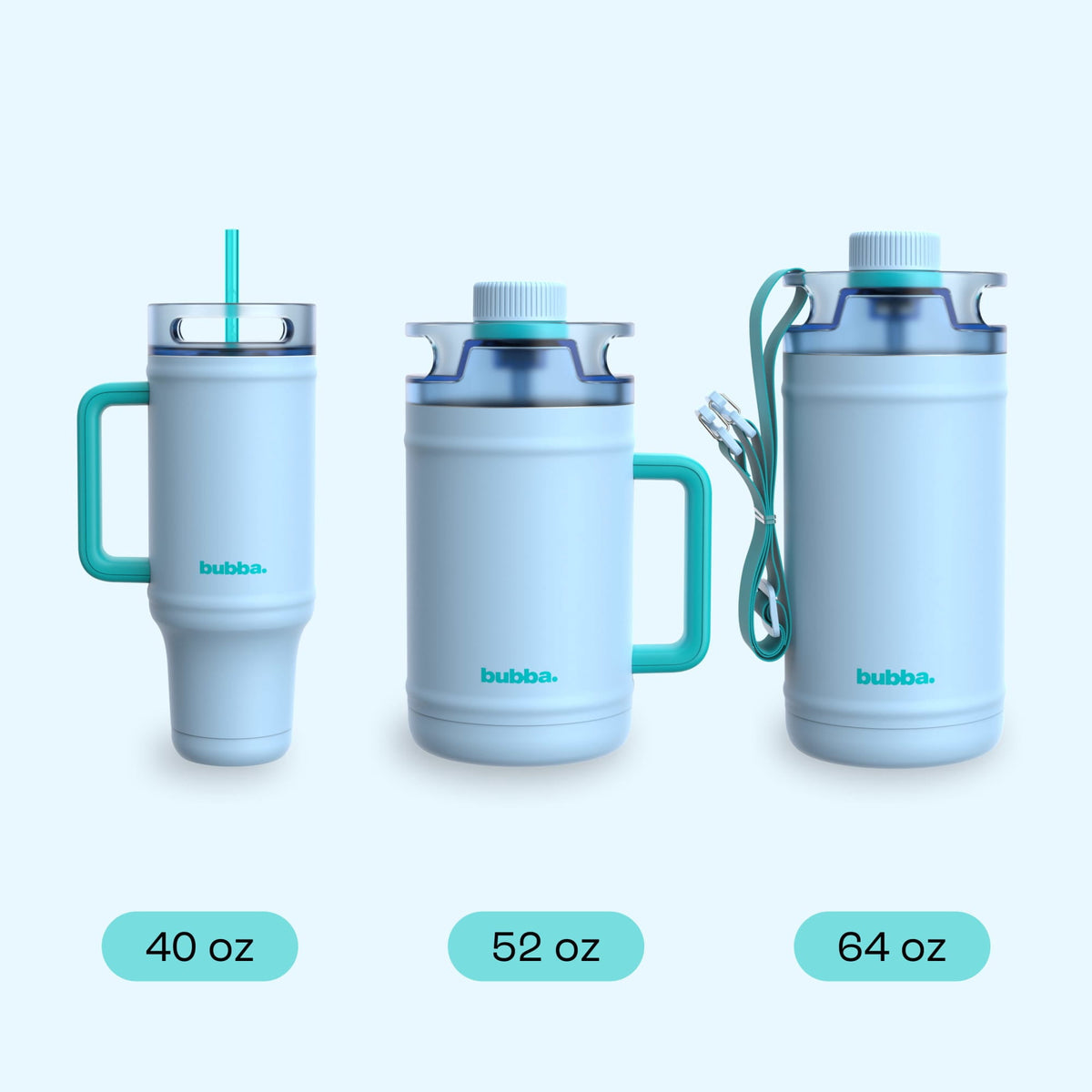 Bubba 64oz DualSip Insulated Stainless Steel Water Jug with Built-In Straw and Drink Opening and Carrying Strap, Daydreamin' Light Blue/Teal