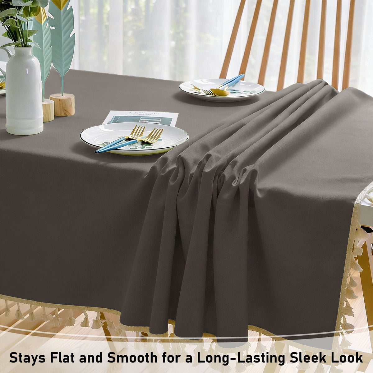 Soulgenix Tablecloth, 55"*70" Rectangle Table Cloth with Tassel, Table Cover for Dining, Party, Home, Fits Tables 30"×45" (4-6 seats), Beige