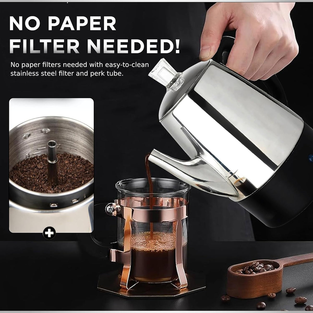 Mixpresso Percolator Coffee Pot Electric 10 Cup, Stainless Steel Coffee Maker, Coffee Percolator Electric With Keep Warm Function, 10 Cups Stainless Steel Perculator With Basket (Shiny Blue)