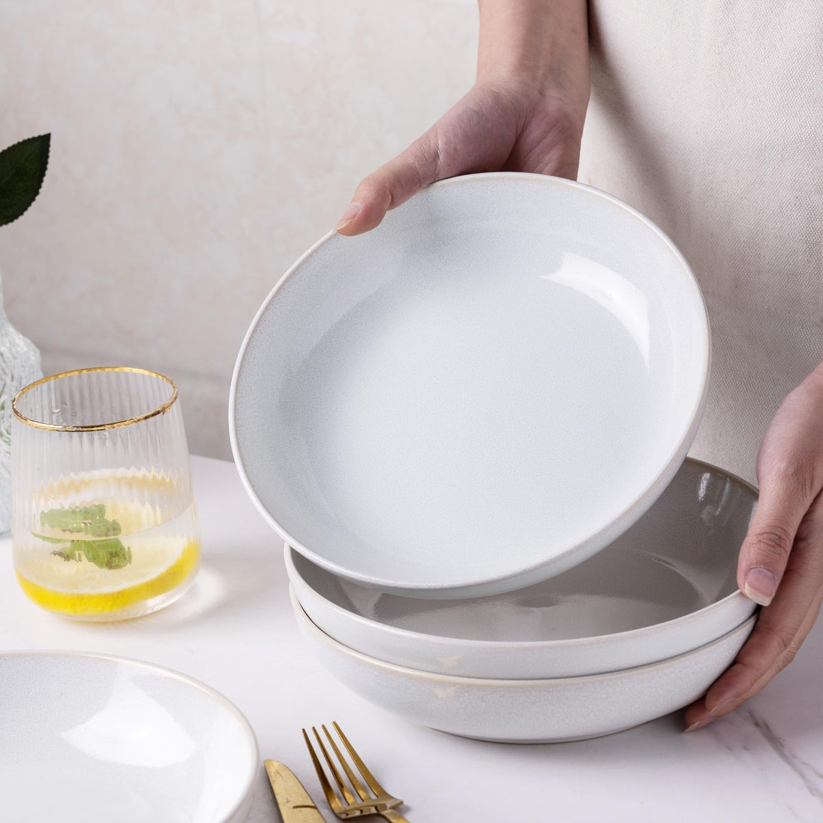AmorArc 8.5'' Large Ceramic Pasta Bowls Set, 36oz Stoneware Bowls Set of 6 for Kitchen, Reavtive Glaze Bowls-Microwave,Dishwasher Safe for Pasta,Salad,Oatmeal-Ceylon Blue