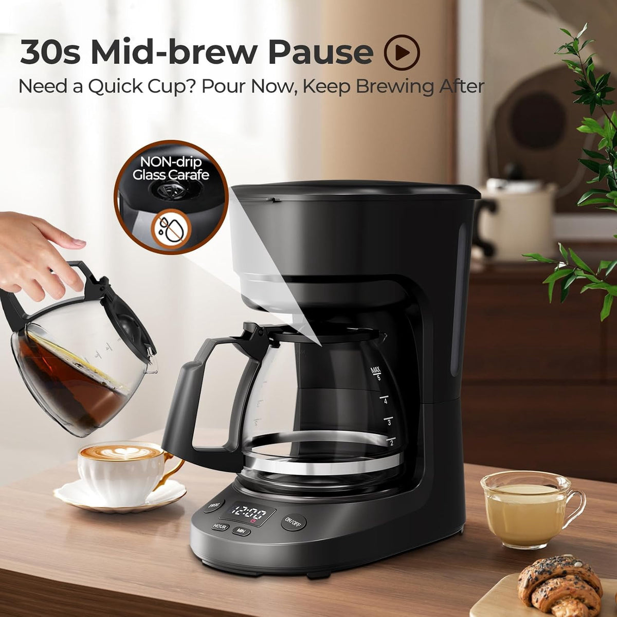 Moifoi Coffee Maker 2-in-1 Single Serve Coffee Machine, for K-Cup Coffee Capsule Pod, Ground Coffee Powder Brewer, Black