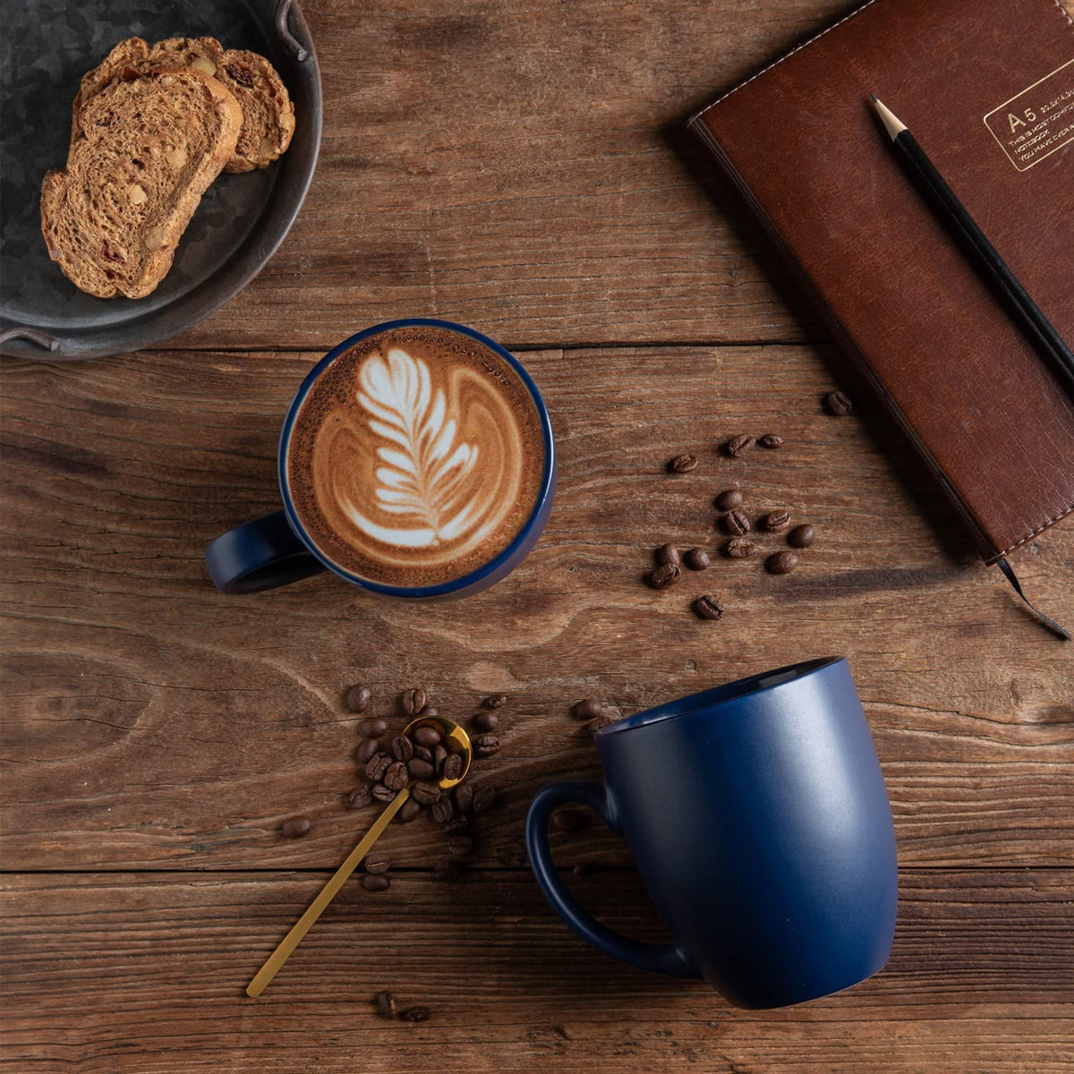 AmorArc 16oz Coffee Mugs Set of 6, Large Ceramic Coffee Cups for Men, Women, Dad, Mom, Modern Coffee Mugs with Handle for Tea,Latte,Cappuccino,Cocoa. Dishwasher&Microwave Safe, Matte Blue
