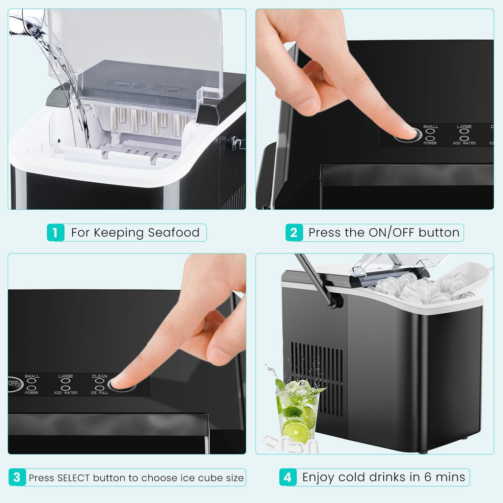 CONCETTA Portable Ice Maker Machine, 26.5 lb/Day Ice, Two Ice Sizes, Self-Cleaning Function, Bullet Ice Maker with Ice Scoop & Basket, Green