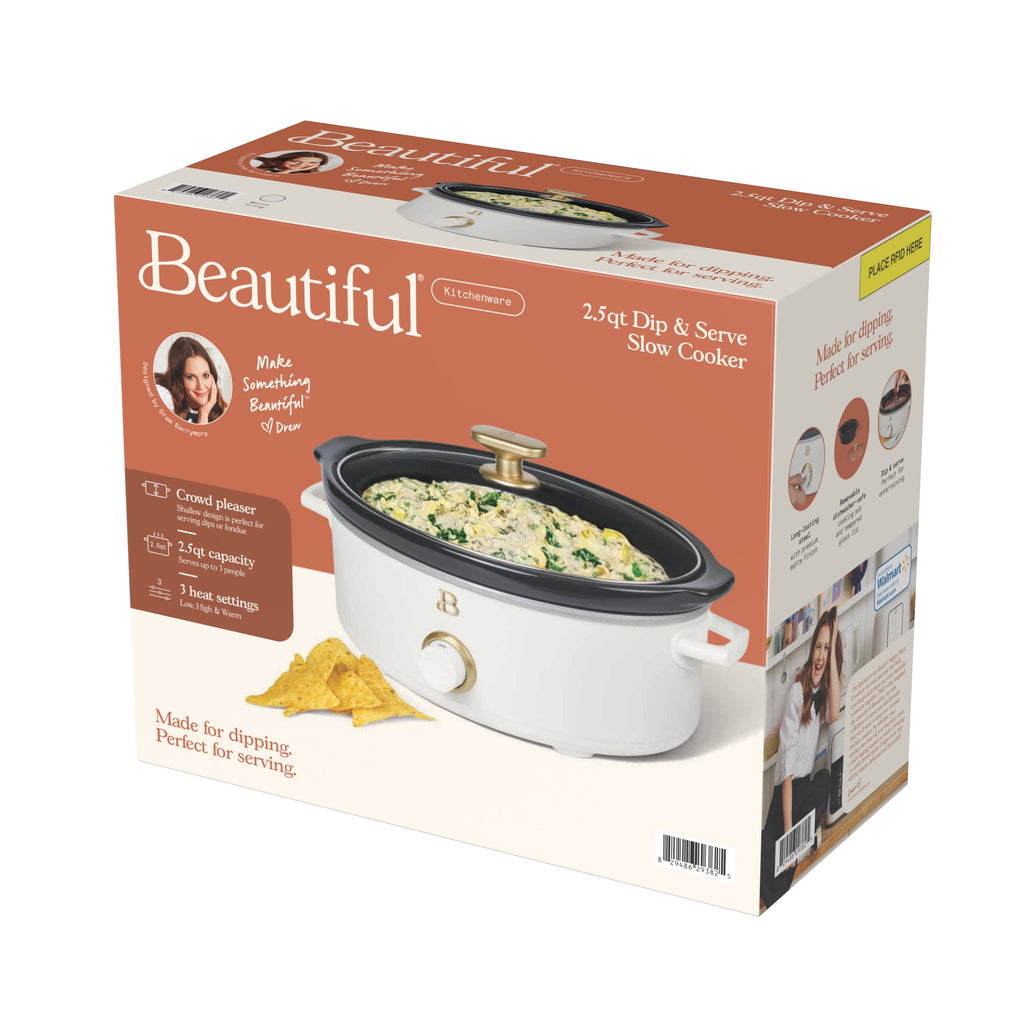 Beautiful 2.5 Qt Dip and Serve Manual Slow Cooker, Chocolate by Drew Barrymore
