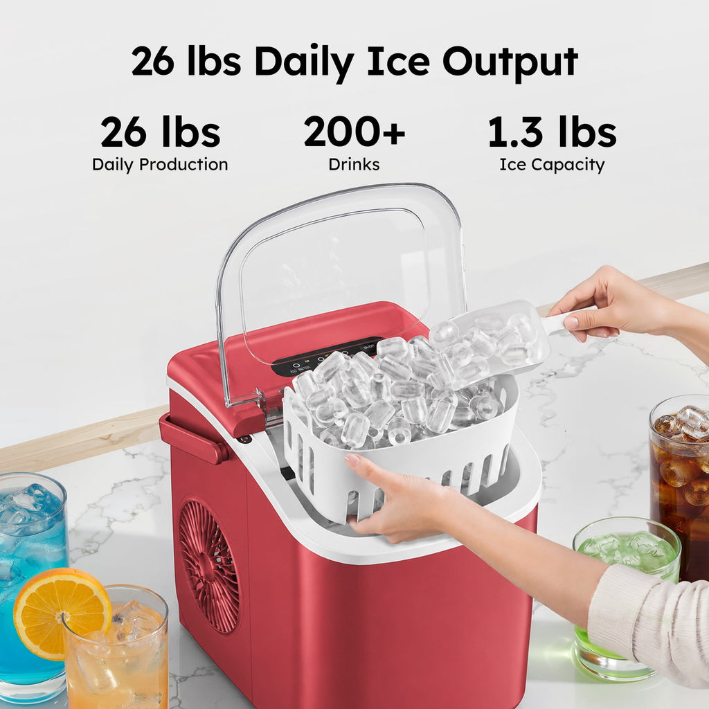 Simzlife Countertop Ice Maker, 26 Lbs/24H, 9 Bullet-Shaped Ice Cubes in 6 Minutes, Auto-Cleaning Ice Machine, Black