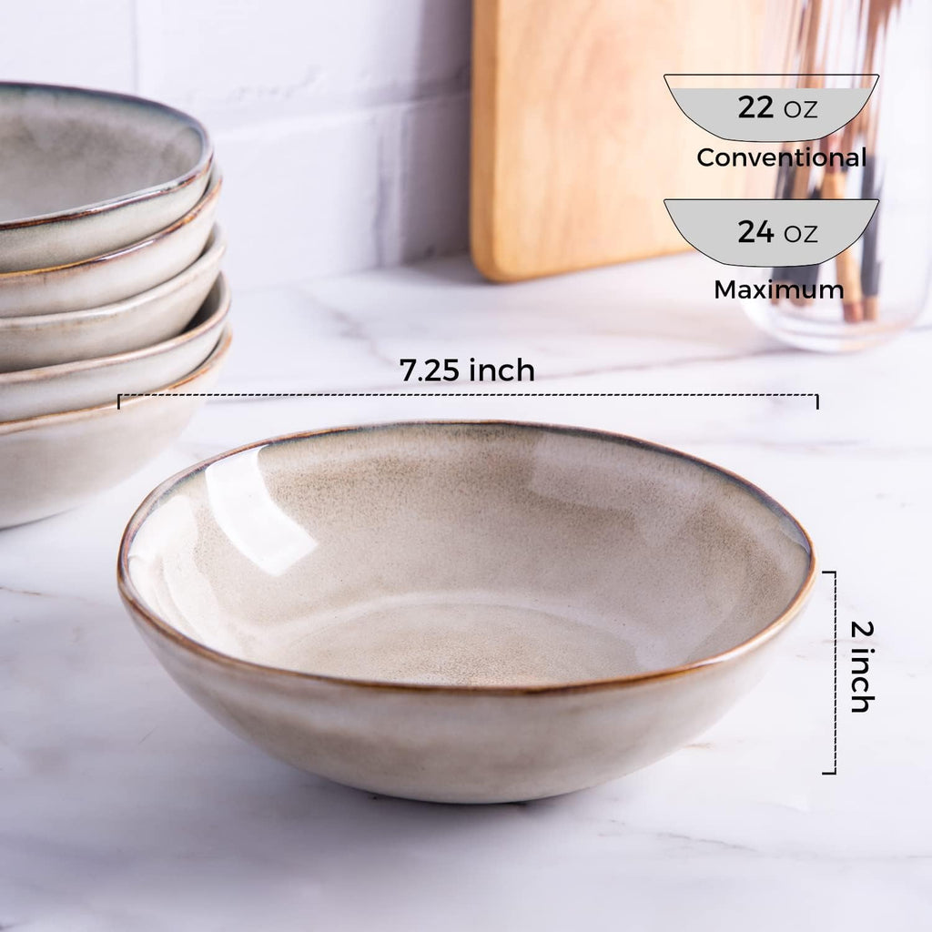 AmorArc Ceramic Cereal Bowls Set of 6, 24 oz Handmade Stoneware Bowls Set for Cereal Soup Salad, Stylish Kitchen bowls for Meal, Dishwasher & Microwave Safe, Reactive Glaze-Pearl White