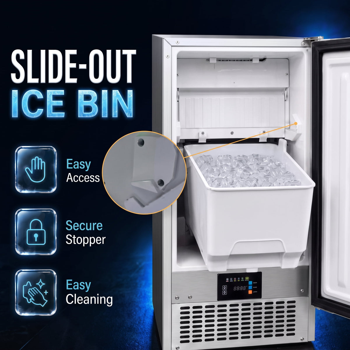 RIOXC Gourmet Top Hat Ice Maker 70 lbs, 15 Inch Built-in Undercounter Machine, Spray Tech for Home Bar & Commercial, ETL