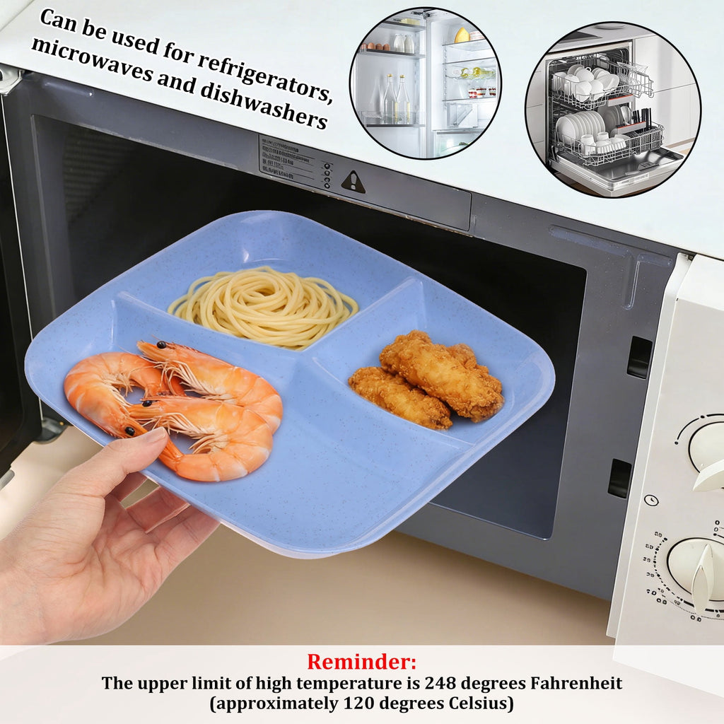 Evjurcn 6Pcs Divided Dinner Plates 3 Compartment Unbreakable Dinner Diet Plates Stackable Portion Control Dish Reusable Divider Plates Microwave Dishwasher Safe for Kids Adults Seniors