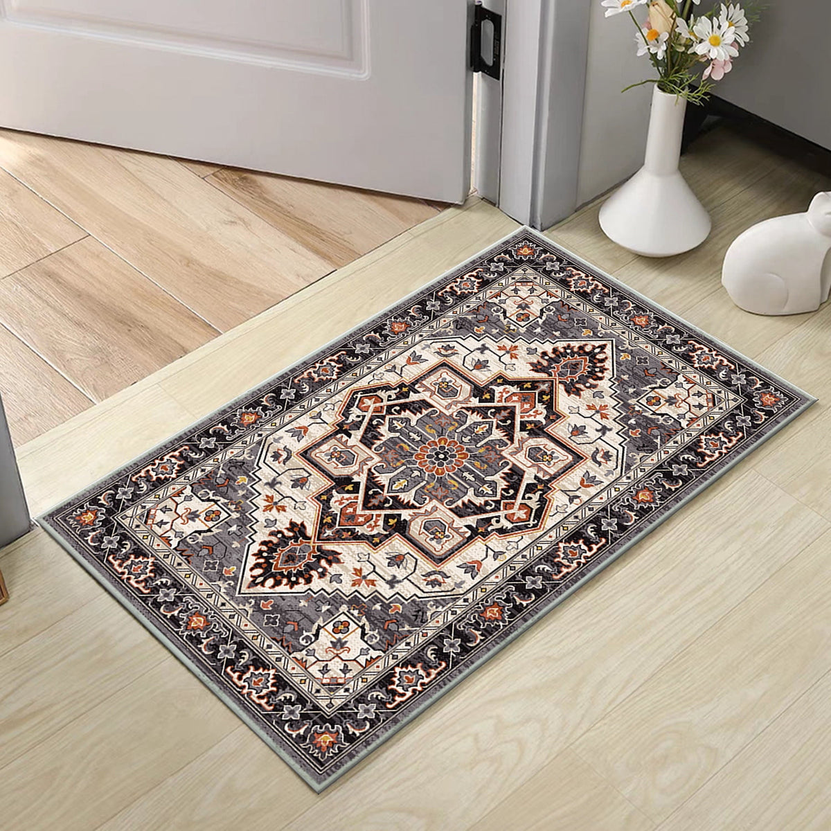 TECHVIDA Kitchen Rug Set 3 Piece,Non Slip Machine Washable Kitchen Mats, Farmhouse Hallway Doormat for Home Floor and Living Room,Gray