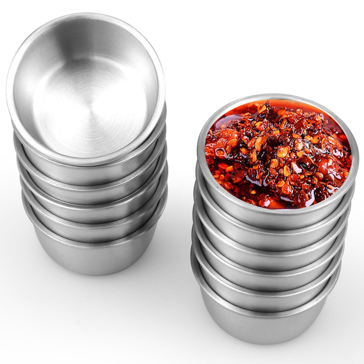 12Pcs 1.5oz Stainless Steel Dipping Sauce Cups, Reusable Metal Ramekins for Condiments & Portion Control, Stackable Mini Bowls for Meal Prep & Ketchup
