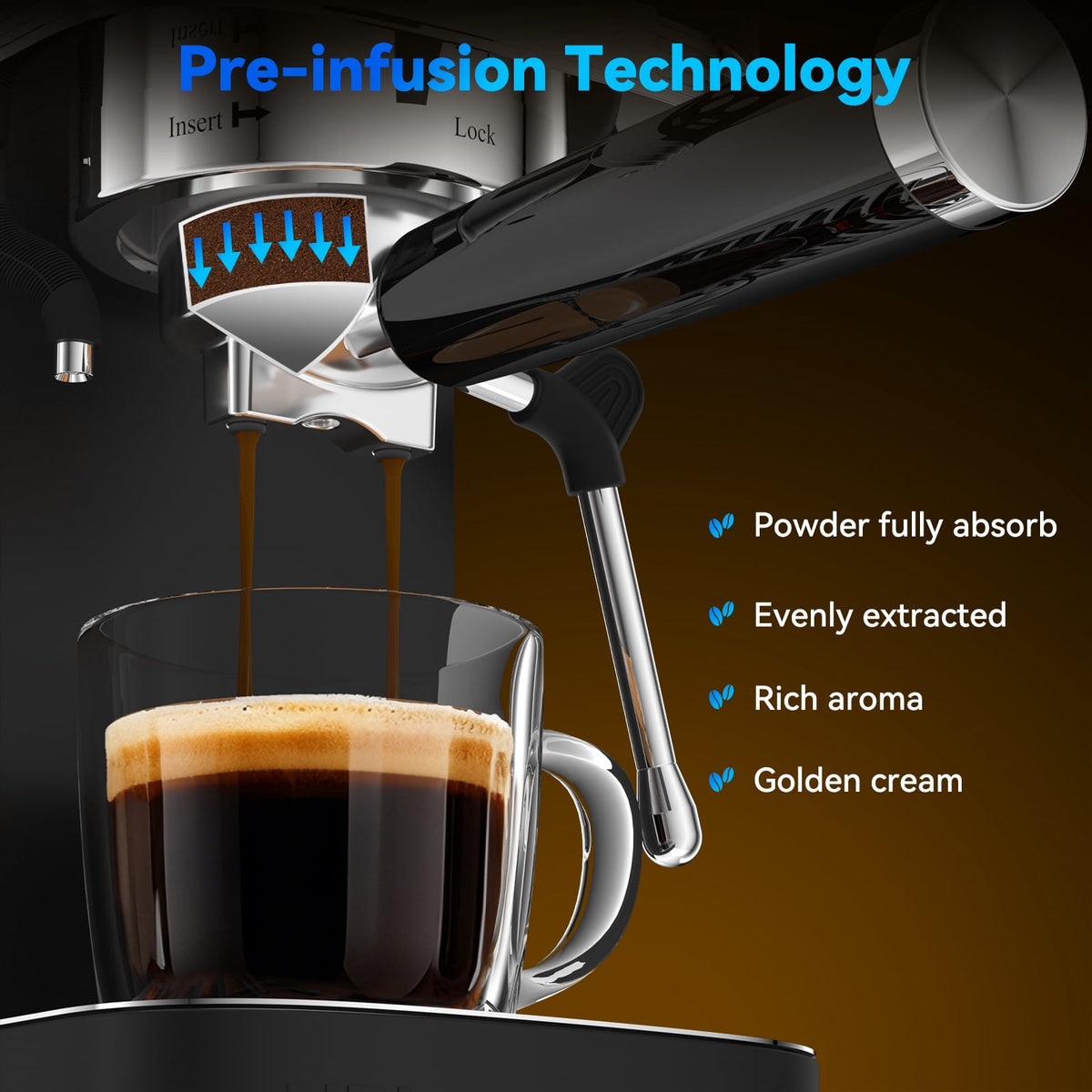 URintells Cuising 20 Bar Espresso Machine with Milk Frother, 1350W Coffee Maker for Americano, Cappuccino, Latte, Stainless Steel