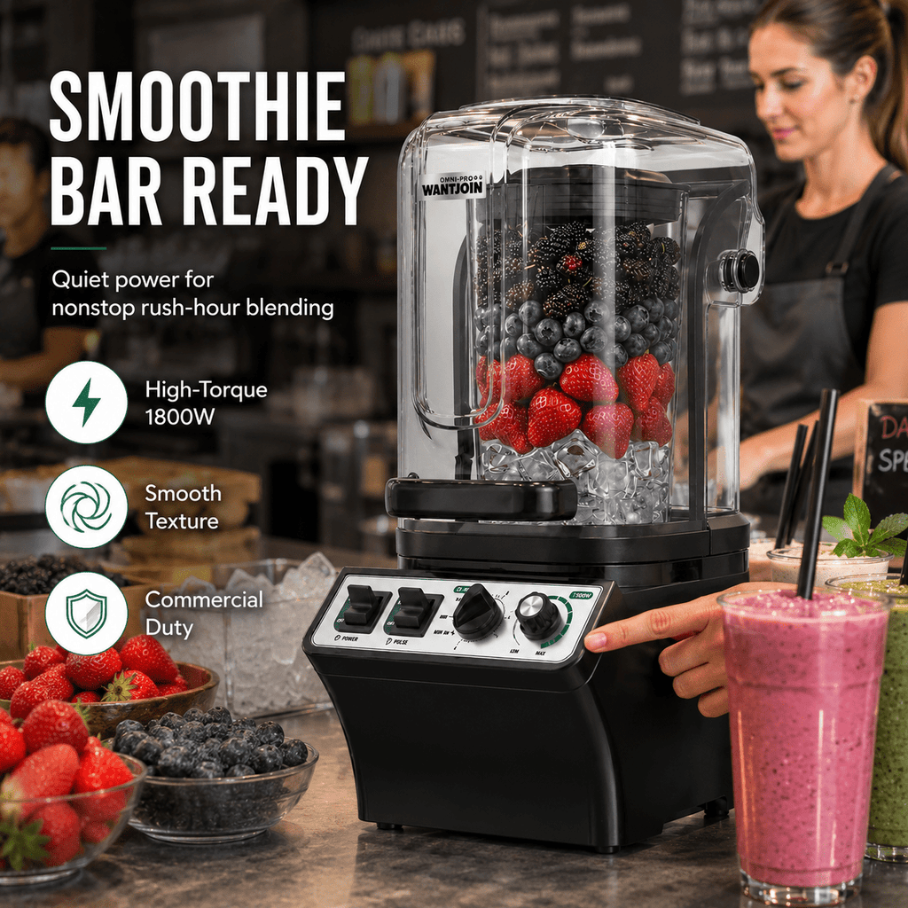 WantJoin Blender-Commercial Blender with Soundproof Shield, Enclosure 2200W ,Quiet Professional-Grade Power,Self-Cleaning,Gray
