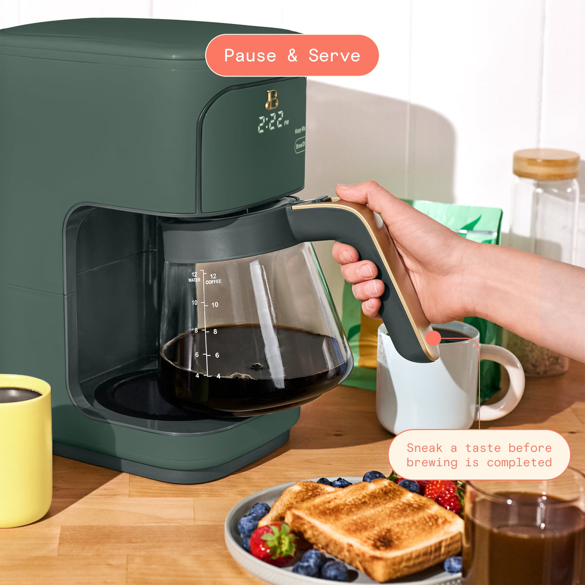 Beautiful 12 cup Programmable Coffee Maker, Thyme Green by Drew Barrymore