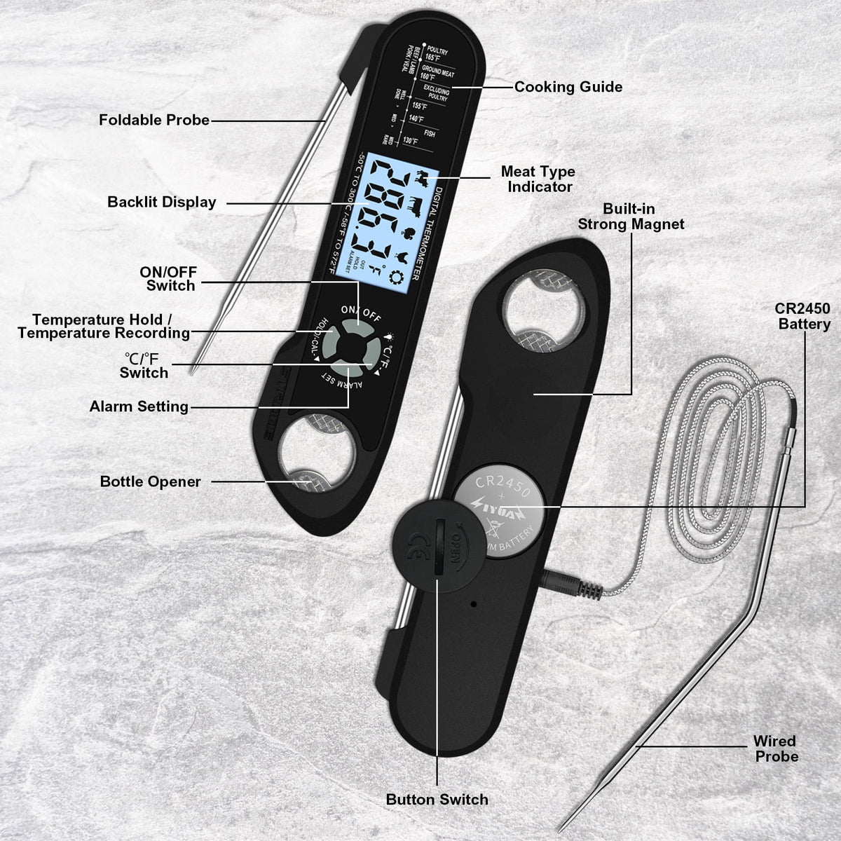 AGCAN Digital Meat Thermometer Instant Read Food Thermometers for BBQ Grilling Cooking