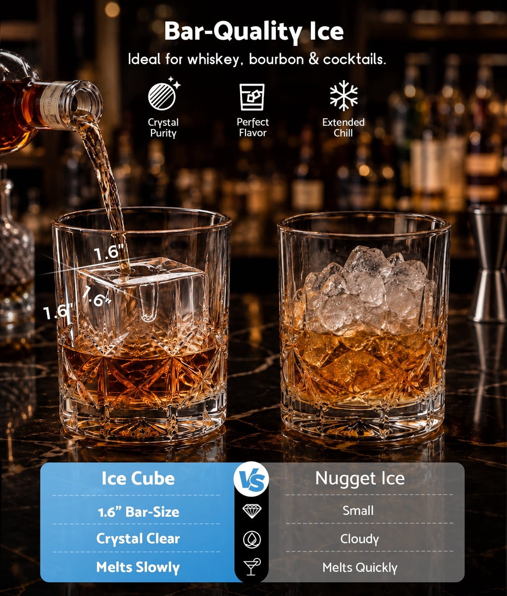 Flamemore Clear Countertop Ice Maker, 8 Crystal Clear 1.2" Large Craft Ice Cubes in 20 Mins, Portable Ice Machine with Self-Cleaning for Home Bar, Whiskey & Cocktails